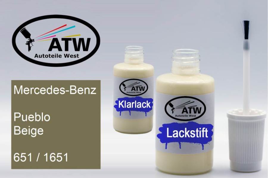 Mercedes-Benz, Pueblo Beige, 651 / 1651: 20ml Lackstift + 20ml Klarlack - Set, von ATW Autoteile West.